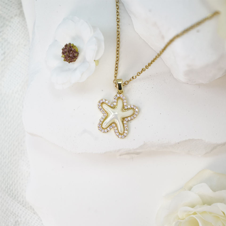 Ladies Vintage Style 18K Plated Pentagram Starfish Zircon Pendant