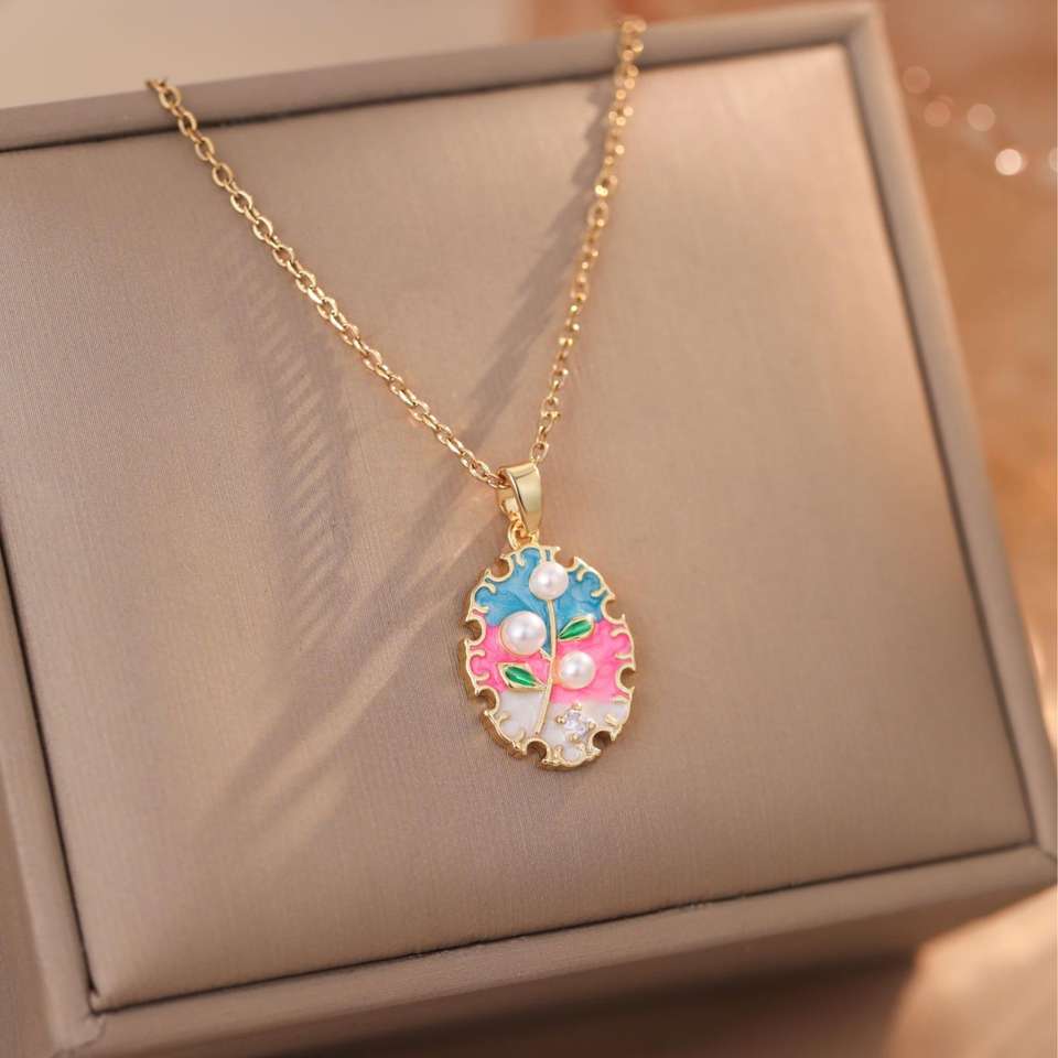 18K Gold Plated Monet Garden Retro Oil Drip Necklace