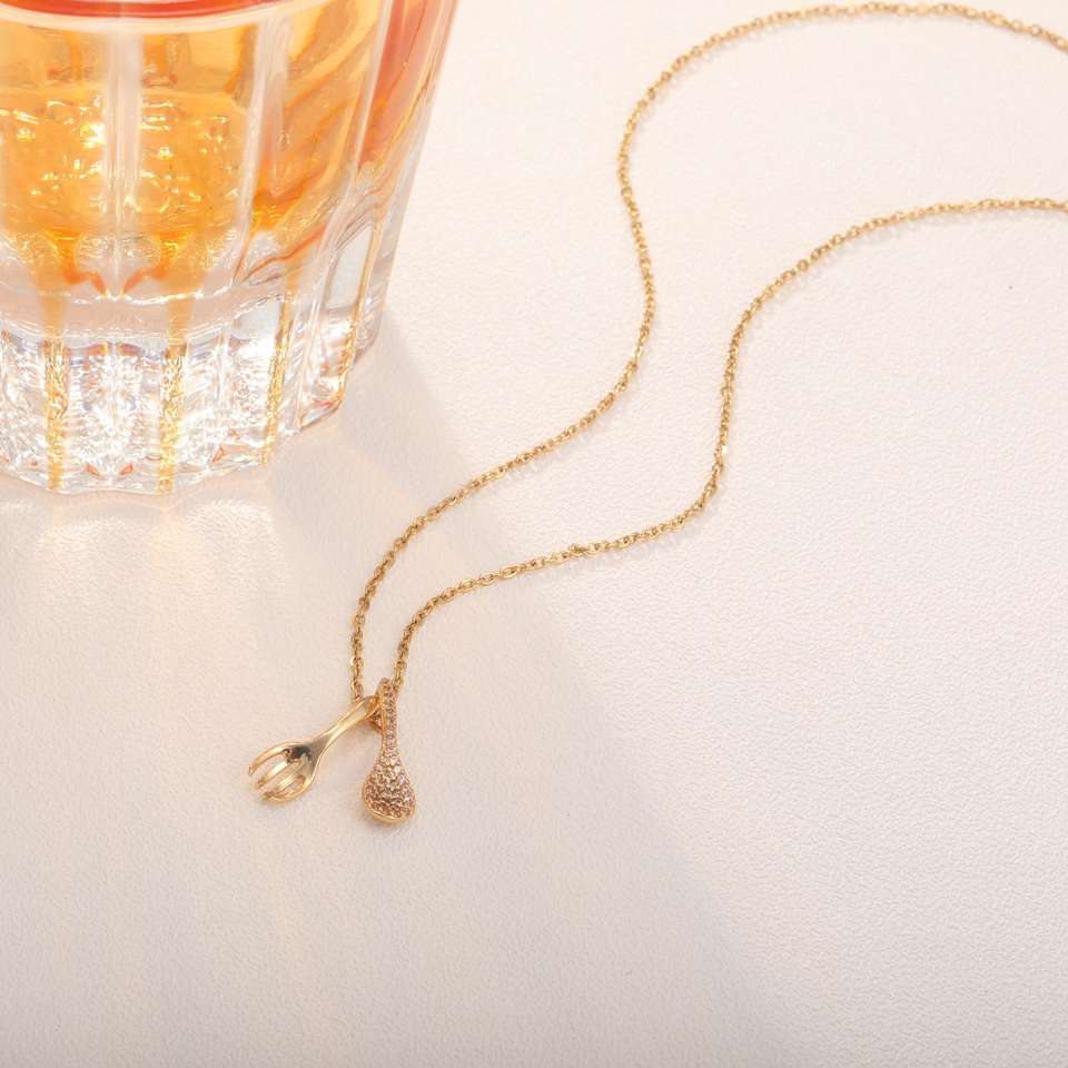 Fashion Simple Lucky Stainless Steel Necklace Creative Design Spoon Fork Pendant Necklace for Festival Gifts