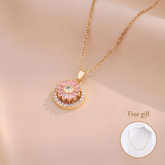 Creativity Rotating Pendant Sunflower Flower Zircon Necklace