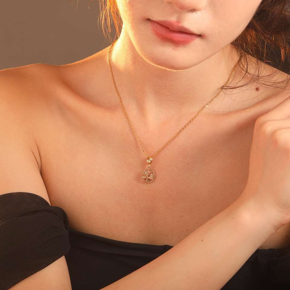 Gold Plating Hollow Tree of Life Shape Pendant Necklace