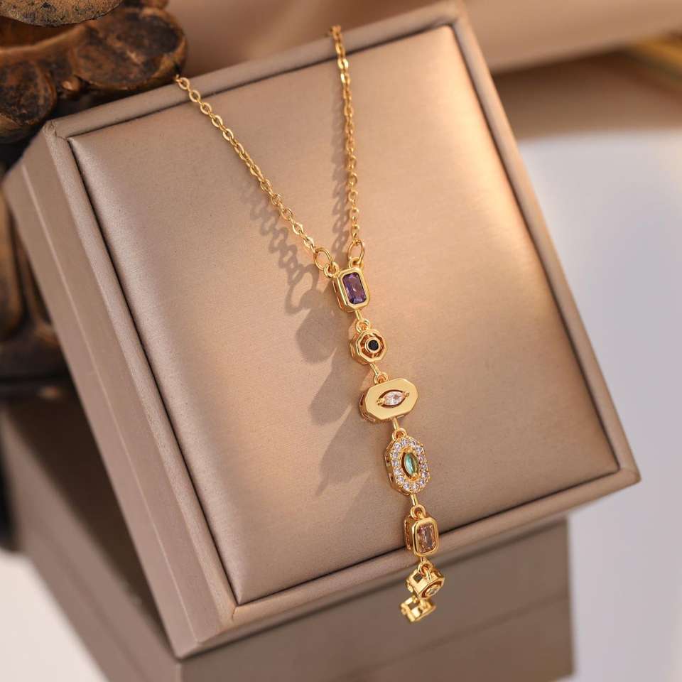 Elegant Green Oval Pendant Necklaces Color Blocking Cubic Zircon Jewelry