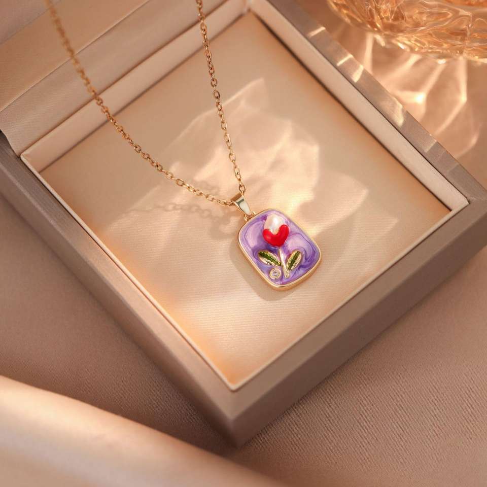 18K Gold Plated Monet Garden Retro Oil Drip Necklace