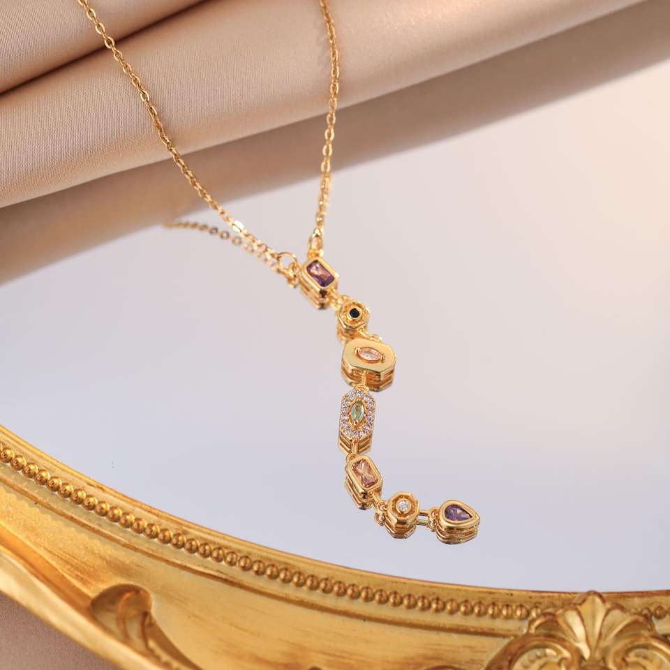Elegant Green Oval Pendant Necklaces Color Blocking Cubic Zircon Jewelry