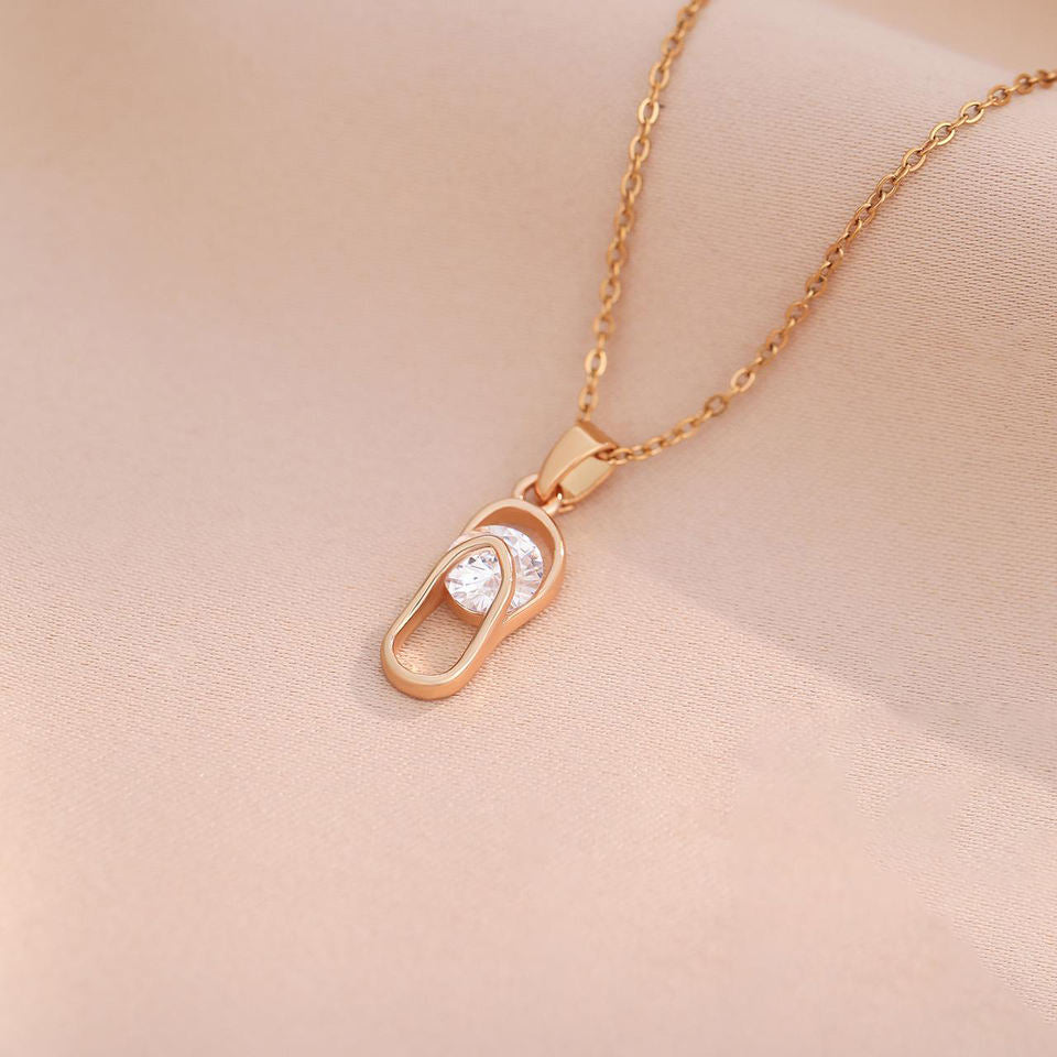 Copper Creative Slipper Zircon Pendant Gold Plated Elegant Women's Party Wedding Necklace Stainless Steel Chain