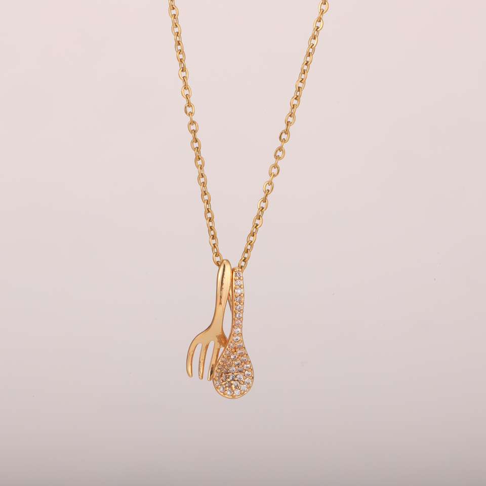 Fashion Simple Lucky Stainless Steel Necklace Creative Design Spoon Fork Pendant Necklace for Festival Gifts