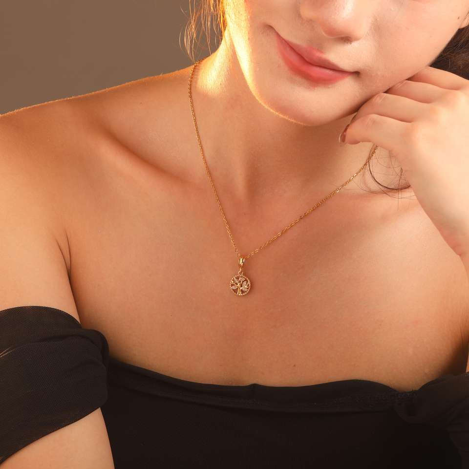 Gold Plating Hollow Tree of Life Shape Pendant Necklace