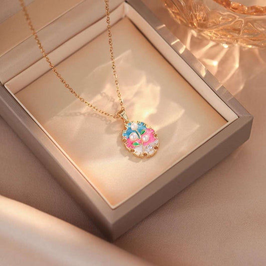 18K Gold Plated Monet Garden Retro Oil Drip Necklace