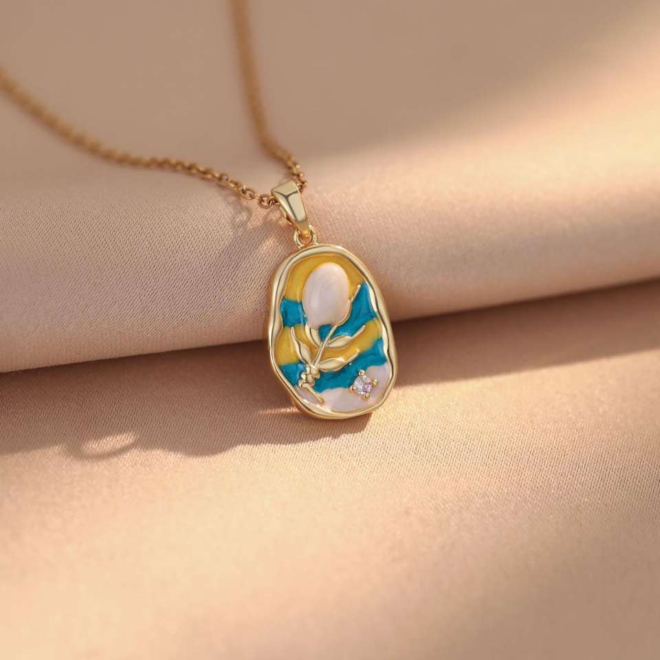 Oil Painting Style Flower Necklace