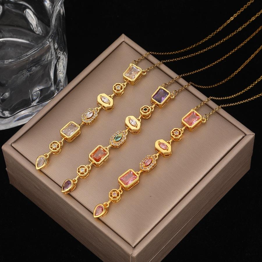 Elegant Green Oval Pendant Necklaces Color Blocking Cubic Zircon Jewelry