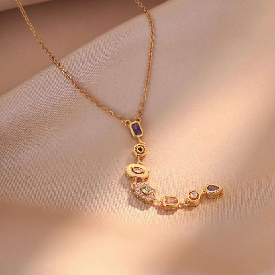 Elegant Green Oval Pendant Necklaces Color Blocking Cubic Zircon Jewelry