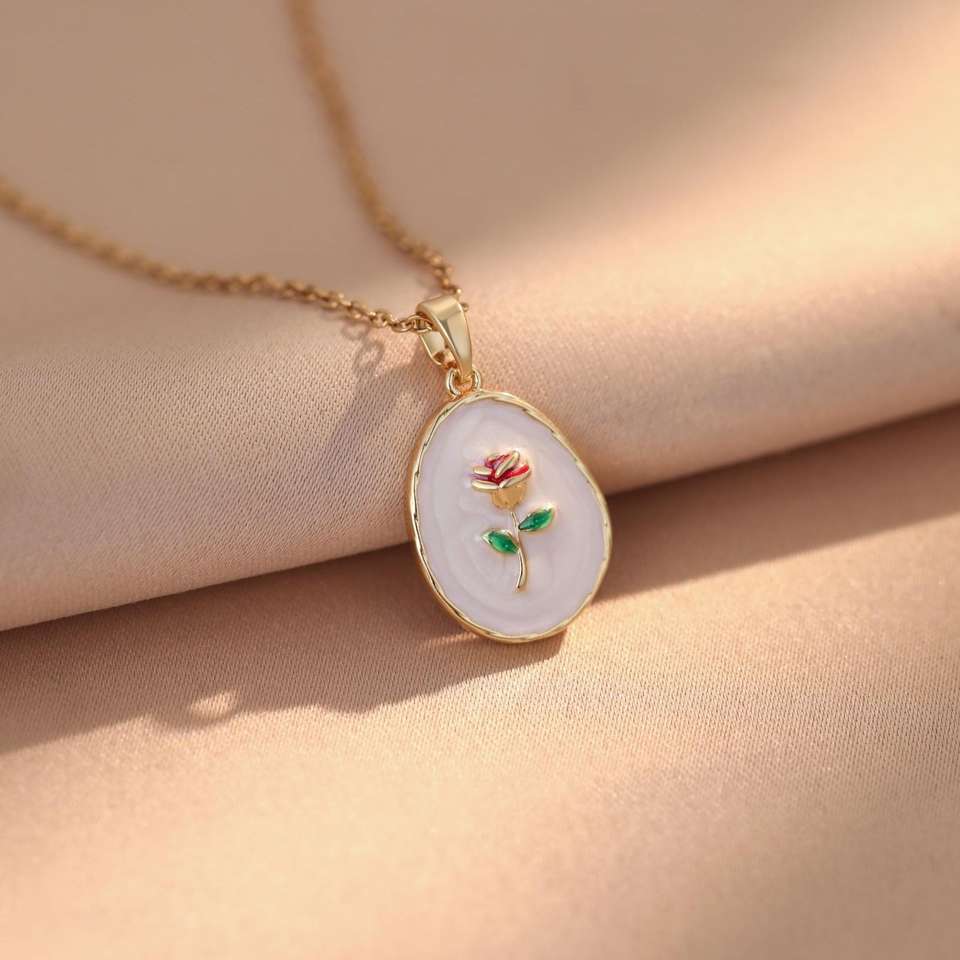 Oil Painting Style Flower Necklace Light Luxury Niche Design High-end New Pearl Pendant