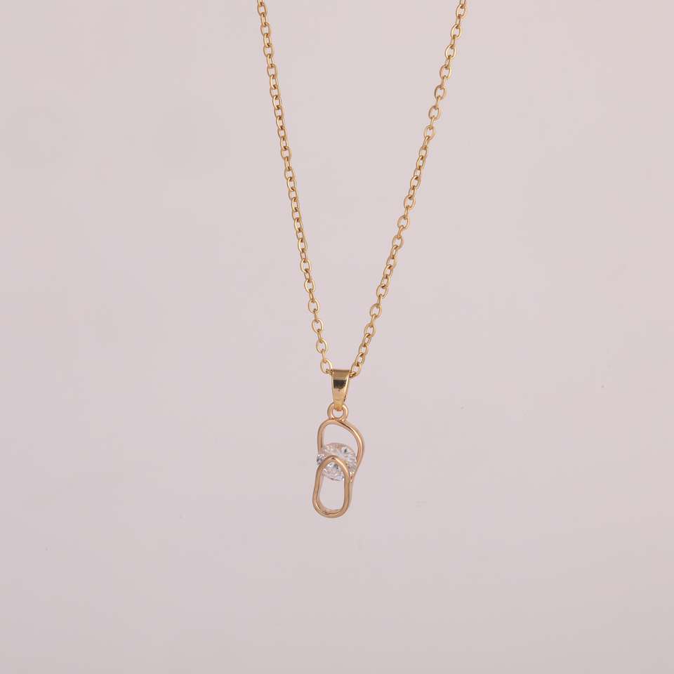 Copper Creative Slipper Zircon Pendant Gold Plated Elegant Women's Party Wedding Necklace Stainless Steel Chain