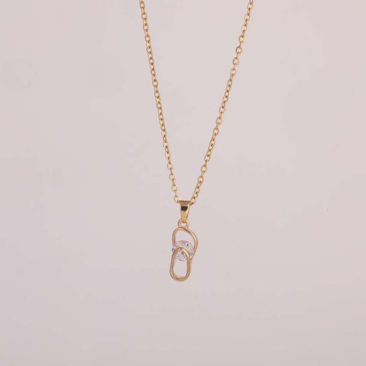 Copper Creative Slipper Zircon Pendant Gold Plated Elegant Women's Party Wedding Necklace Stainless Steel Chain