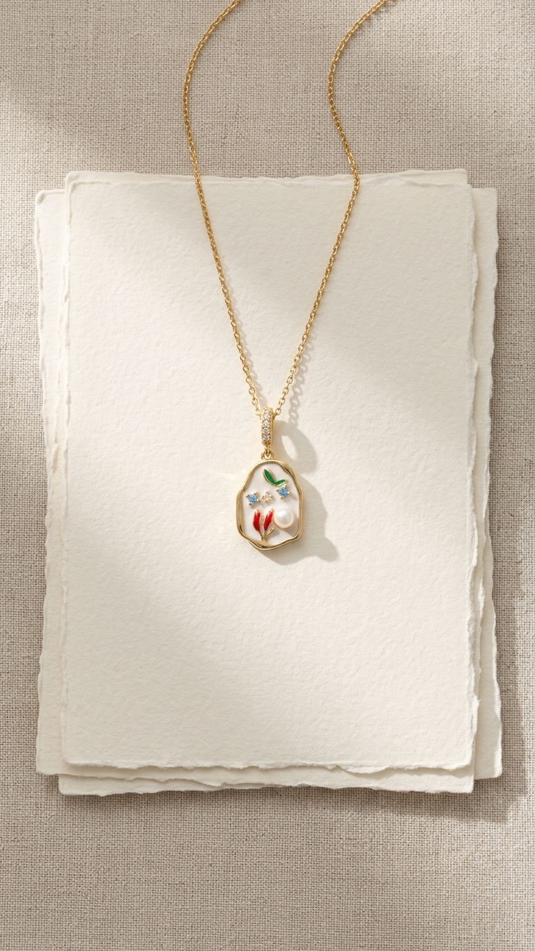 Oil Painting Style Flower Necklace