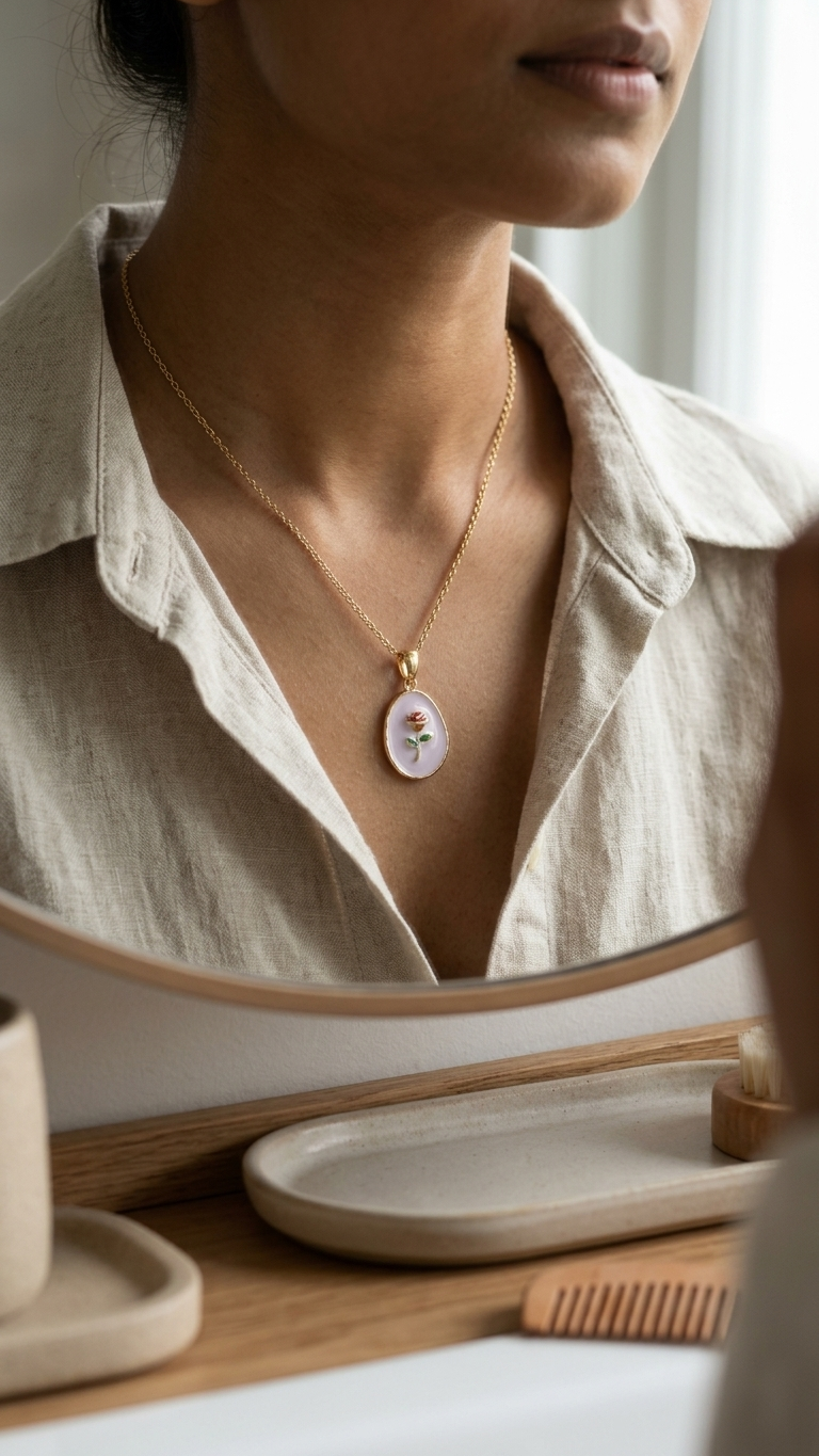 Oil Painting Style Flower Necklace Light Luxury Niche Design High-end New Pearl Pendant