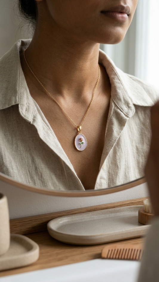 Oil Painting Style Flower Necklace Light Luxury Niche Design High-end New Pearl Pendant